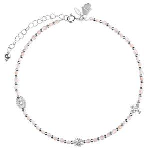 Karma and Luck Surrounded By Love - Rose Quartz Silver Anklet